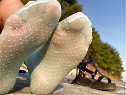 Outdoor Soles Tease In Cute Turquoise Nylon Socks