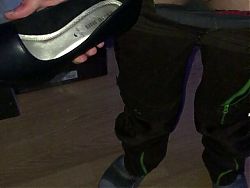 Cum on her new black heels 