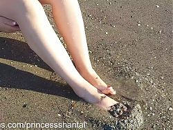 Sexy Girl Plays With Sand, Beach Foot Fetish